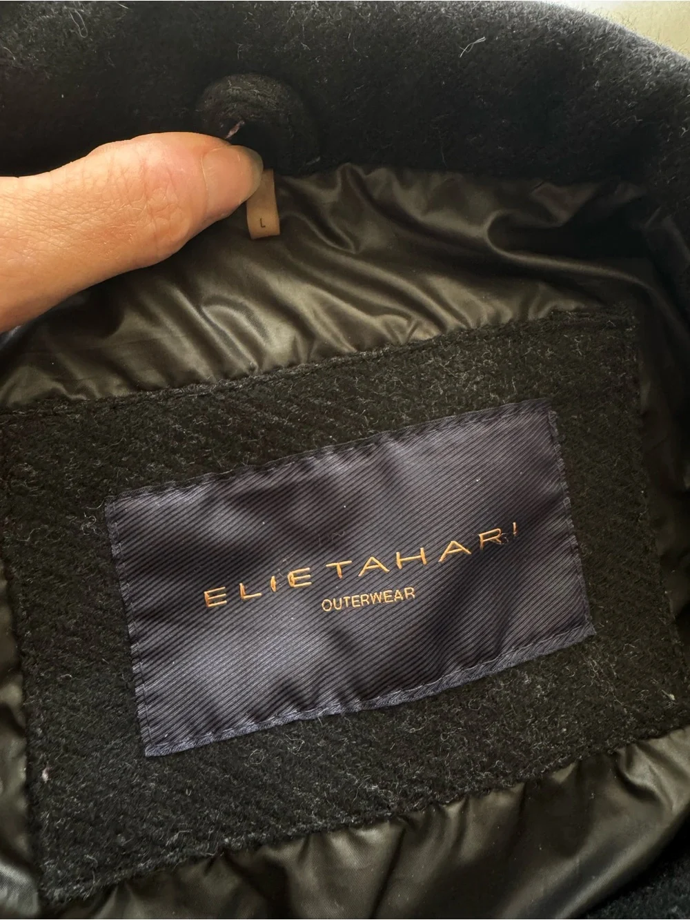 Elie Tahari Men Black Wool Car Coat Jacket Size Large Full Zip Military Epaulets